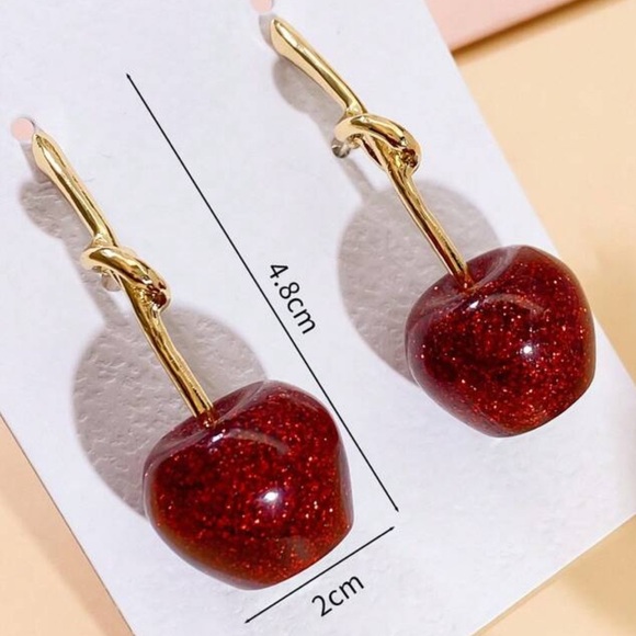 πRed Sparkling Cherry Stud Earrings - Picture 4 of 17